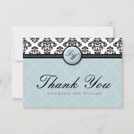 Tiffany Damask Monogram Wedding Danke Card (Vorderseite)
