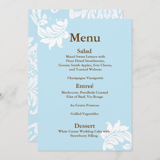 Tiffany Damask Wedding Menu Menükarte (Vorne/Hinten)