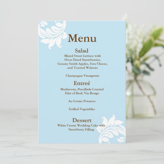 Tiffany Damask Wedding Menu Menükarte (Stehend Vorderseite)