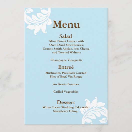 Tiffany Damask Wedding Menu Menükarte (Vorderseite)