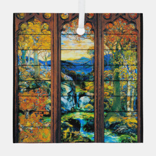 Tiffany gestanztes Glasfenster Falllandschaft Ornament Aus Glas