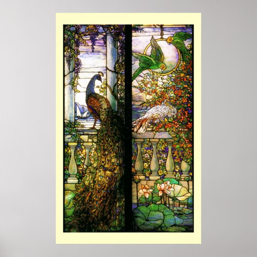 Tiffany gesteinigte Pfauenparrots Print Poster (Vorne)