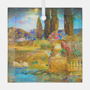 Tiffany-Glasfenster-Swans Ornament Aus Glas