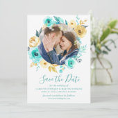 Tiffany Gold Floral Wreath Foto Save the Date (Stehend Vorderseite)