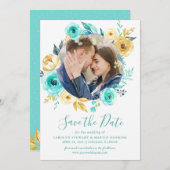 Tiffany Gold Floral Wreath Foto Save the Date (Vorne/Hinten)