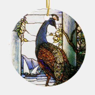 Tiffany-Kunst Nouveau Buntglas-Pfau-Verzierung Keramikornament