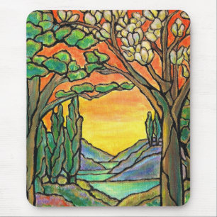 Tiffany-Landschaft-Buntglasdesign KUNST! Mousepad