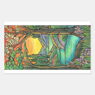 Tiffany-Landschaft-Buntglasdesign KUNST! Rechteckiger Aufkleber