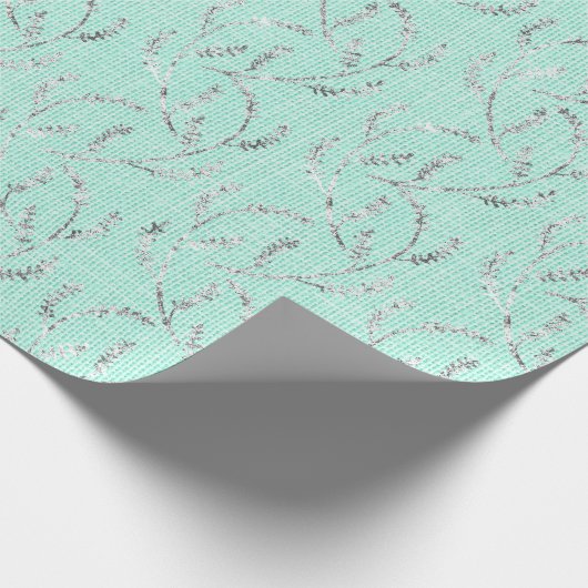 Tiffany Mint Aqua Linen Silver Funkelnd Laurel Geschenkpapier (Ecke)