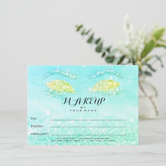 Tiffany Mint Glitzer Makeup Certificate Geschenk (Stehend Vorderseite)