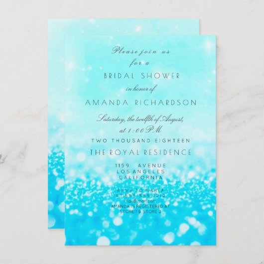 Tiffany Ocean Blue Aqua Glitzer Brautparty Einladung (Vorne/Hinten)