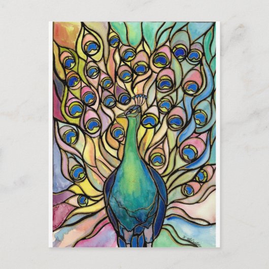 Tiffany Peacock Glass-Stil ARTpostcard Postkarte (Vorderseite)