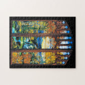 Tiffany Stained Glass Window Fall Landscape Puzzle (Horizontal)
