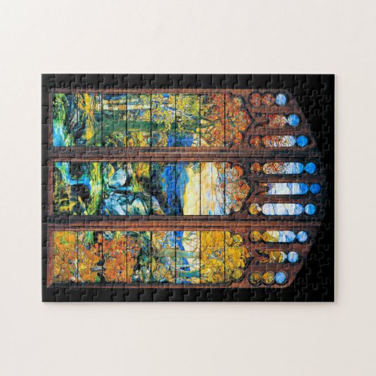 Tiffany Stained Glass Window Fall Landscape Puzzle (Horizontal)