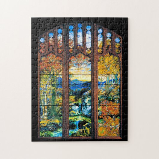 Tiffany Stained Glass Window Fall Landscape Puzzle (Vertikal)