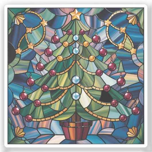 Tiffany-Stil-Buntglas-Weihnachtsbaum Aufkleber (Vorderseite)