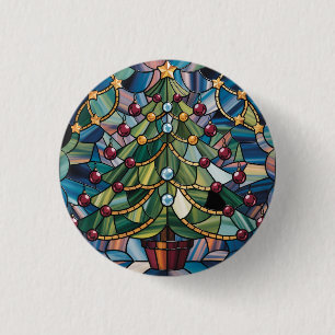 Tiffany-Stil-Buntglas-Weihnachtsbaum Button