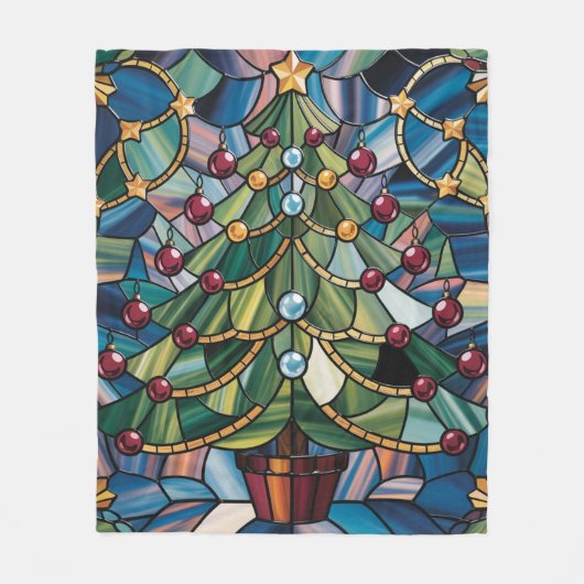 Tiffany-Stil-Buntglas-Weihnachtsbaum Fleecedecke (Vorderseite)