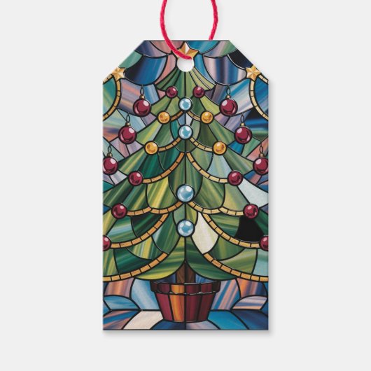 Tiffany-Stil-Buntglas-Weihnachtsbaum Geschenkanhänger (Vorderseite)