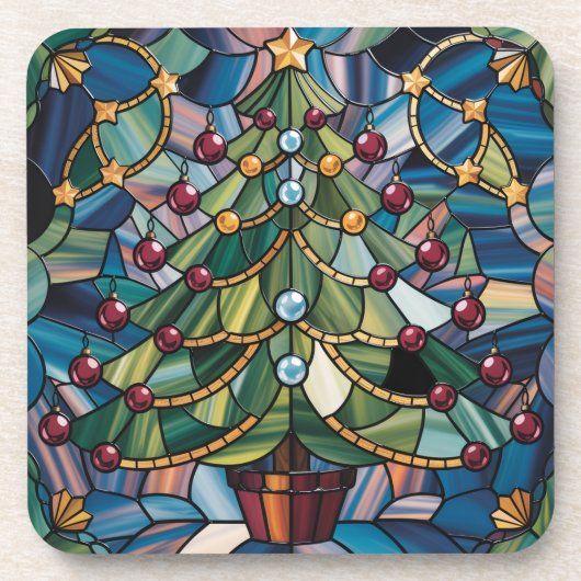 Tiffany-Stil-Buntglas-Weihnachtsbaum Getränkeuntersetzer (Vorderseite)
