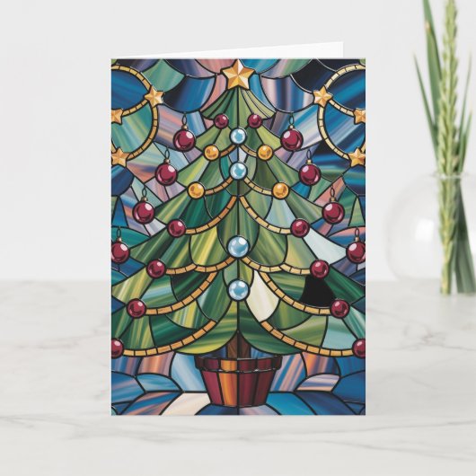 Tiffany-Stil-Buntglas-Weihnachtsbaum Karte (Vorderseite)
