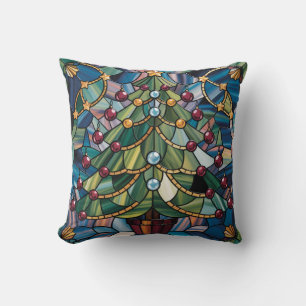 Tiffany-Stil-Buntglas-Weihnachtsbaum Kissen