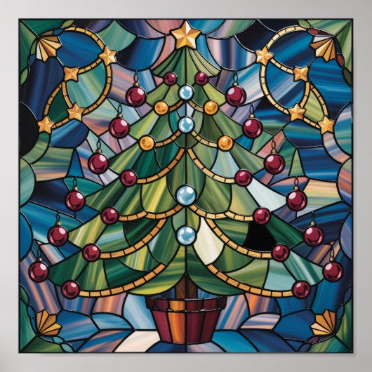 Tiffany-Stil-Buntglas-Weihnachtsbaum Poster (Vorne)