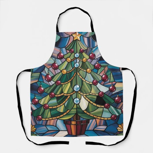 Tiffany-Stil-Buntglas-Weihnachtsbaum Schürze (Vorderseite)