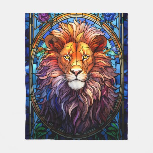 Tiffany-Style gesteinigtes Glas Majestic Lion Fleecedecke (Vorderseite)