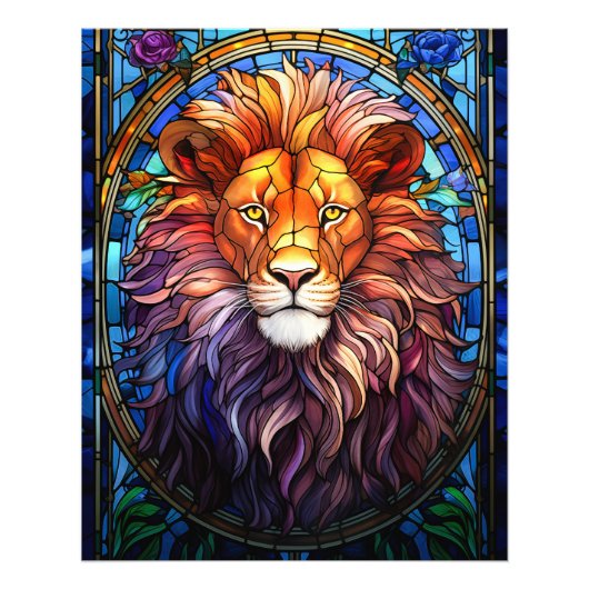 Tiffany-Style gesteinigtes Glas Majestic Lion Fotodruck (Vorne)