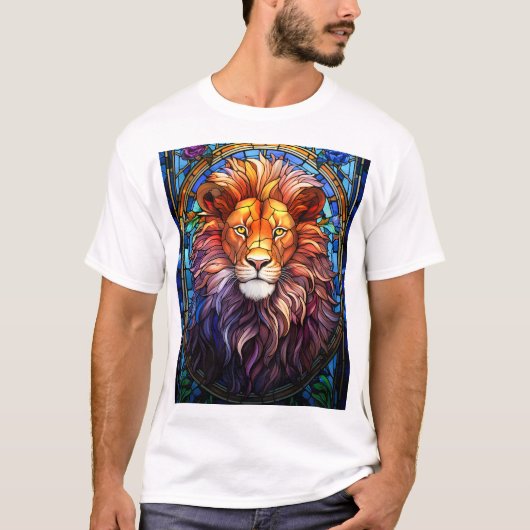 Tiffany-Style gesteinigtes Glas Majestic Lion T-Shirt (Vorderseite)