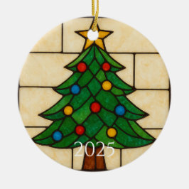 Tiffany Style Stained Glass Christmas Tree Design Keramik Ornament