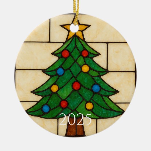 Tiffany Style Stained Glass Christmas Tree Design  Keramik Ornament (Vorne)