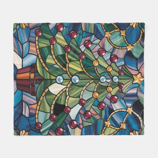 Tiffany-Style Stained Glass Christmas Tree Fleecedecke (Vorderseite (Horizontal))