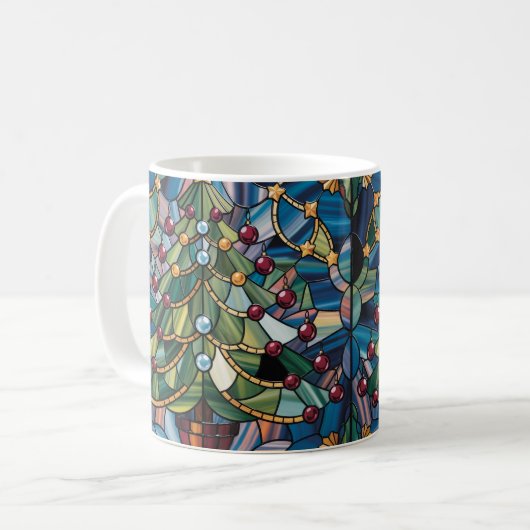 Tiffany-Style Stained Glass Christmas Tree Kaffeetasse (Vorderseite Links)