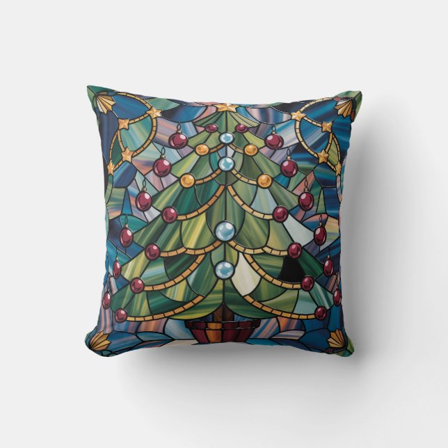 Tiffany-Style Stained Glass Christmas Tree Kissen (Vorderseite)