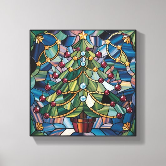 Tiffany-Style Stained Glass Christmas Tree Leinwanddruck (Vorderseite)