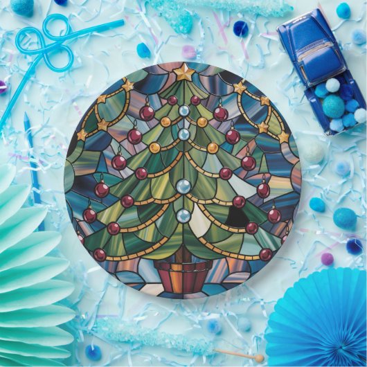 Tiffany-Style Stained Glass Christmas Tree Pappteller (Party)