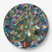 Tiffany-Style Stained Glass Christmas Tree Pappteller (Vorderseite)