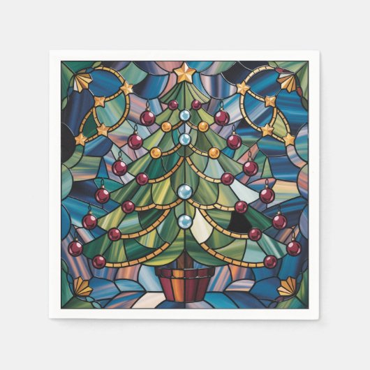 Tiffany-Style Stained Glass Christmas Tree Serviette (Vorderseite)