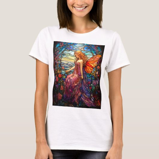 Tiffany Style verkleidetes Glas Magical Fairy T-Shirt (Vorderseite)