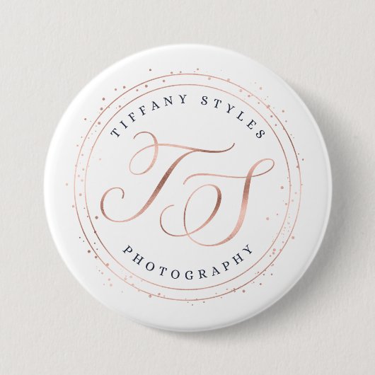 Tiffany Styles Navy Blue & Rose Gold Company Logo Button (Vorderseite)