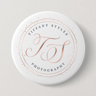 Tiffany Styles Navy Blue & Rose Gold Company Logo Button