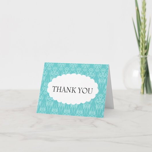 Tiffany Teal Damask Wedding Thank You Card Dankeskarte (Vorderseite)