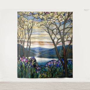 Tiffany verkettete Glass Magnolias Irisch Art Nouv Wandteppich