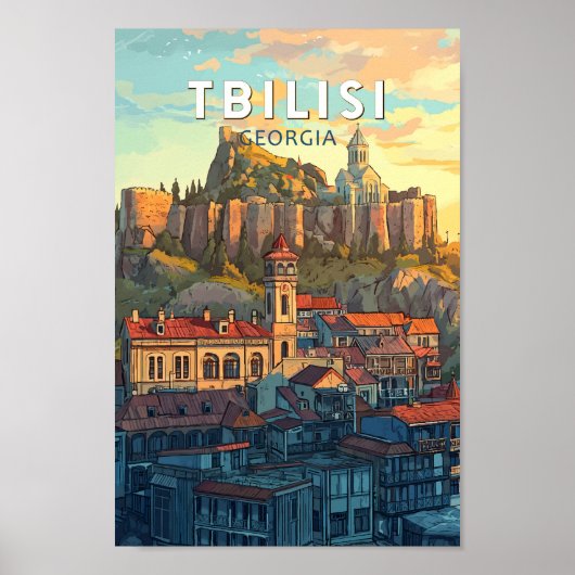 Tiflis Georgia Illustration Travel Art Vintag Poster (Vorne)