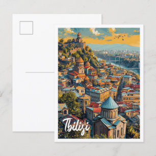 Tiflis Georgia Vintag Art Travel Illustration Postkarte