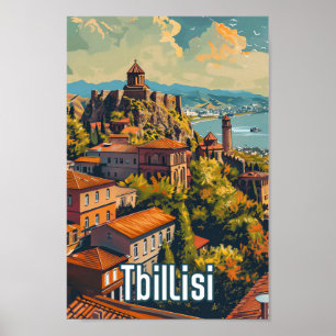 Tiflis Georgia Vintag Retro Travel Illustration Poster