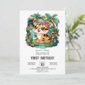 Tiger 1. Geburtstag digital Einladung (Stehend Vorderseite)