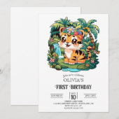 Tiger 1. Geburtstag digital Einladung (Vorne/Hinten)